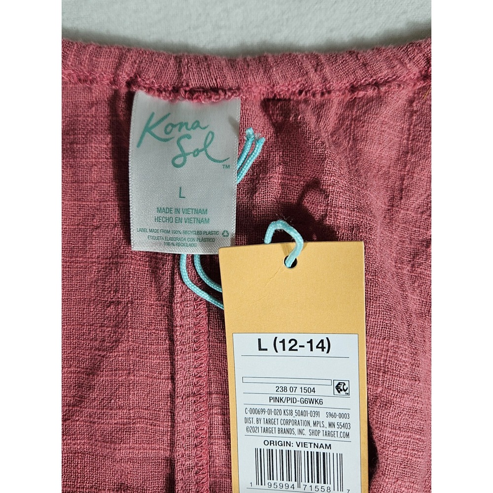 Kona Sol Rose Pink Ruffle Hem Swim Cover Up Dress Cotton Rayon Blend L 12-14 - Picture 9 of 10